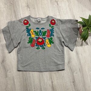 Ivy Jane Gray Blouse with Colorful Embroidery